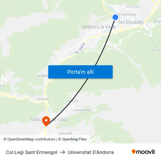 Col.Legi Sant Ermengol to Universitat D'Andorra map