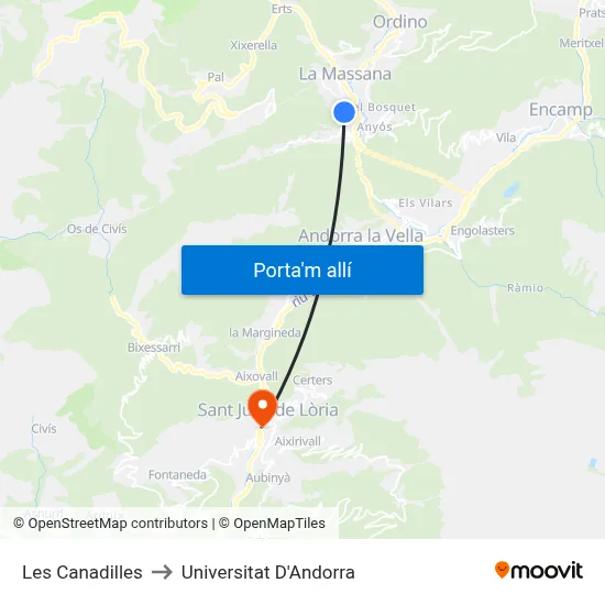 Les Canadilles to Universitat D'Andorra map