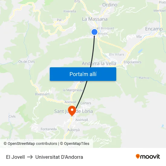 El Jovell to Universitat D'Andorra map