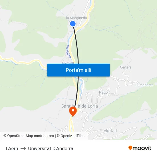L'Aern to Universitat D'Andorra map