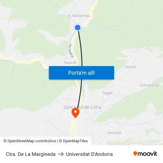Ctra. De La Margineda to Universitat D'Andorra map
