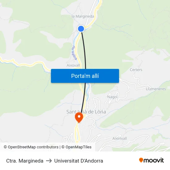 Ctra. Margineda to Universitat D'Andorra map