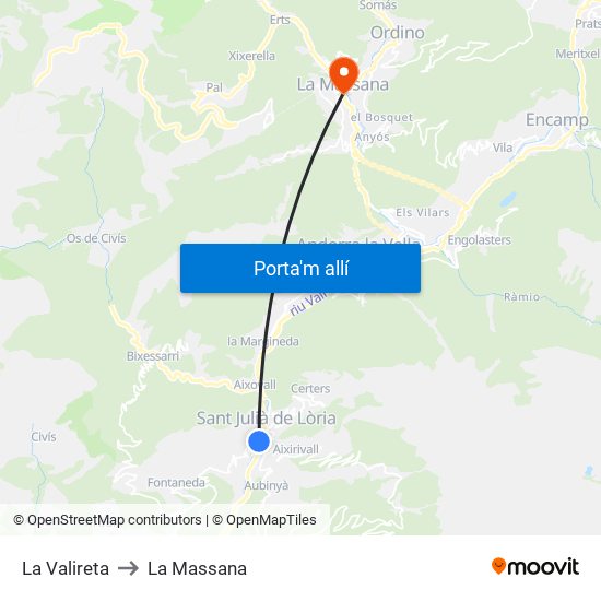 La Valireta to La Massana map