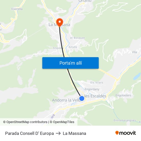 Parada Consell D’ Europa to La Massana map