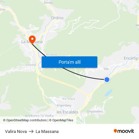 Valira Nova to La Massana map