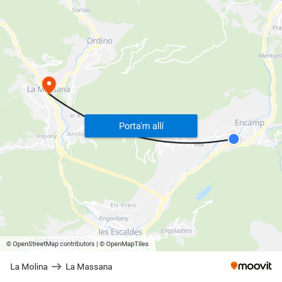 La Molina to La Massana map