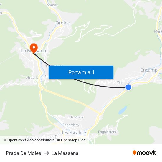 Prada De Moles to La Massana map
