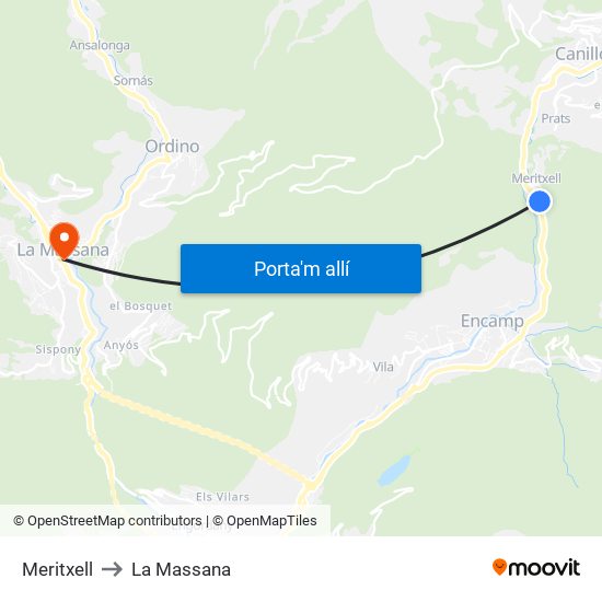 Meritxell to La Massana map