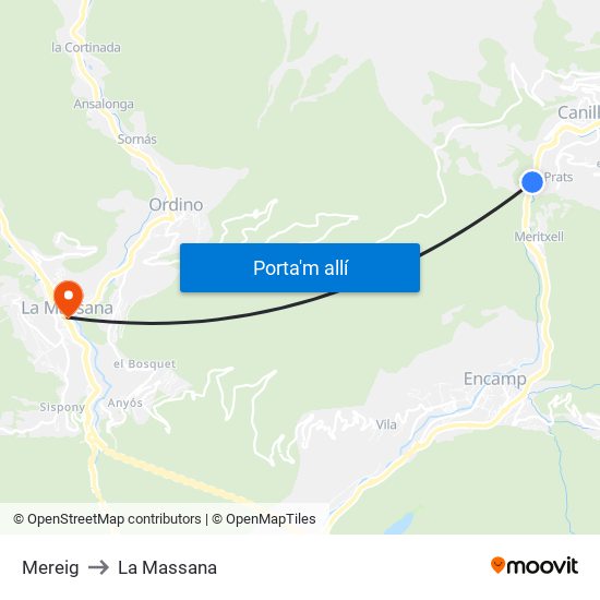 Mereig to La Massana map