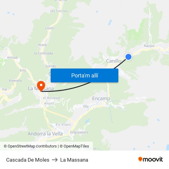 Cascada De Moles to La Massana map