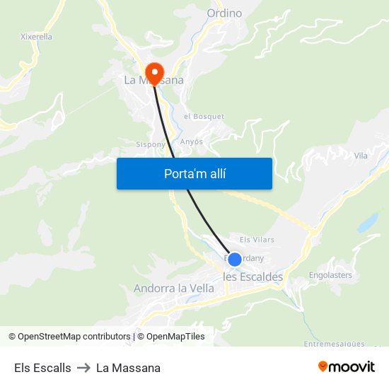 Els Escalls to La Massana map