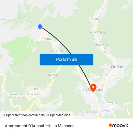 Aparcament D'Arinsal to La Massana map