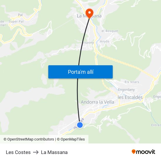 Les Costes to La Massana map