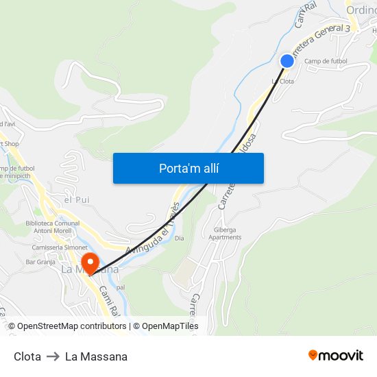 Clota to La Massana map