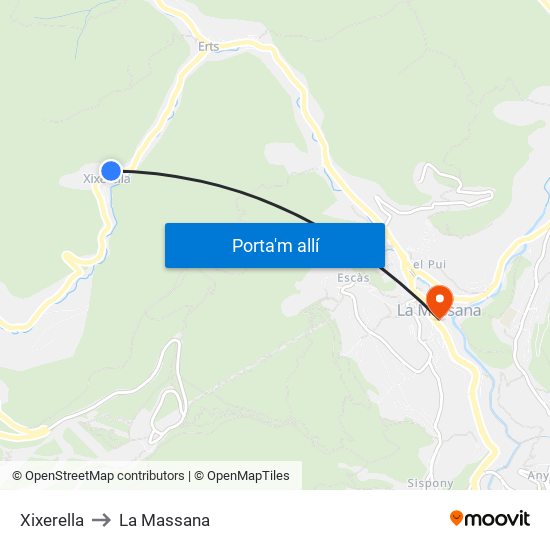 Xixerella to La Massana map