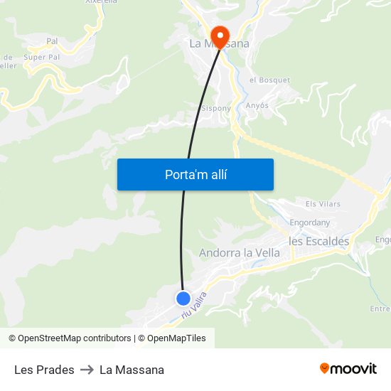 Les Prades to La Massana map