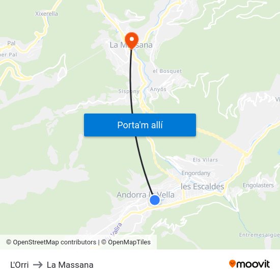 L'Orri to La Massana map