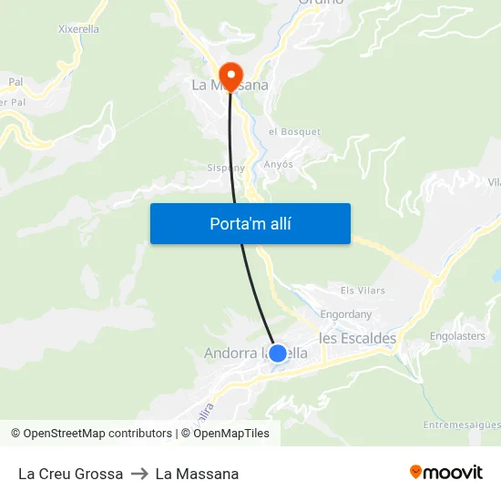 La Creu Grossa to La Massana map