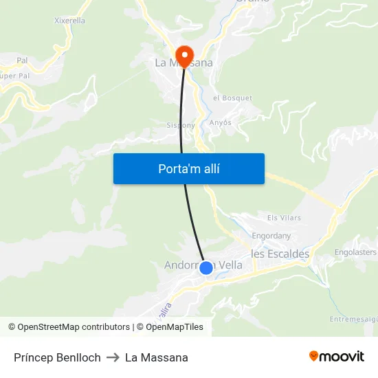 Príncep Benlloch to La Massana map