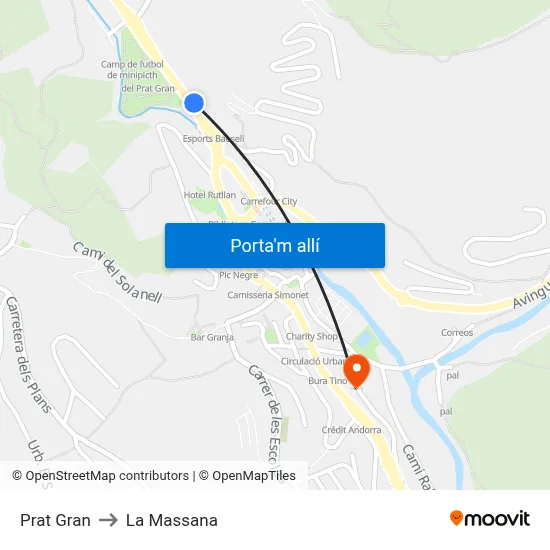 Prat Gran to La Massana map