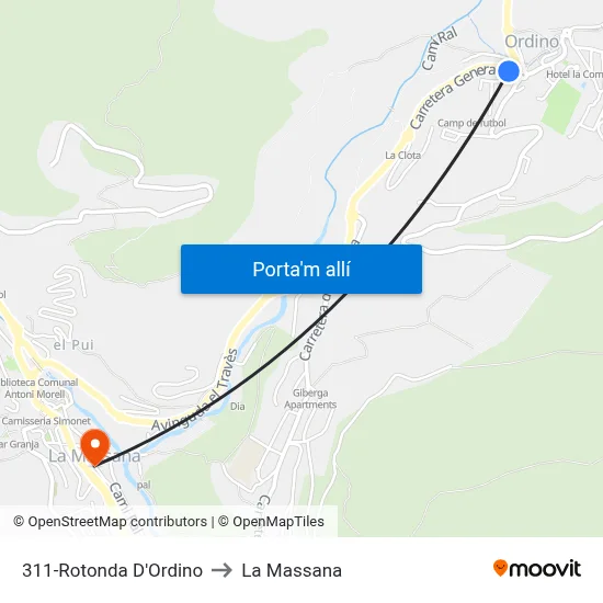 311-Rotonda D'Ordino to La Massana map