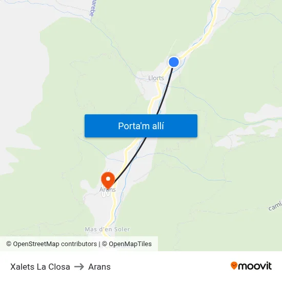 Xalets La Closa to Arans map
