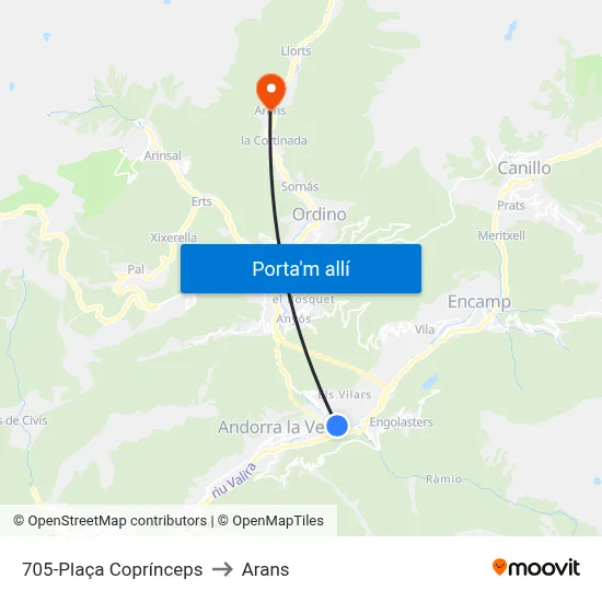 705-Plaça Coprínceps to Arans map