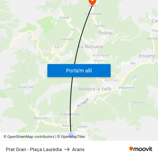 Prat Gran - Plaça Laurèdia to Arans map