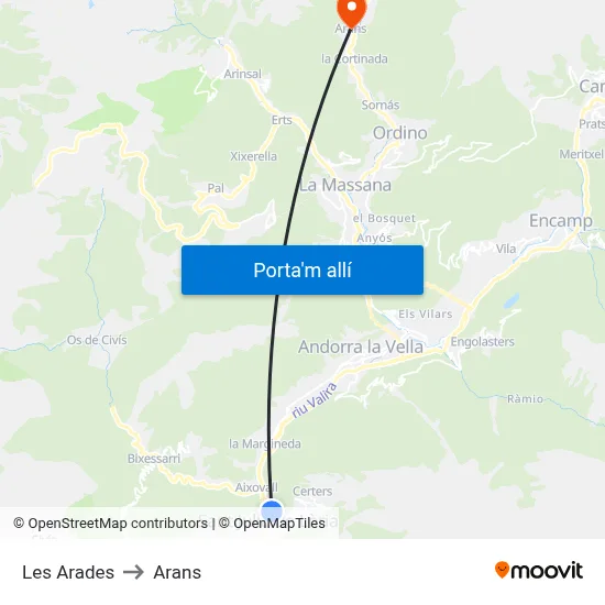 Les Arades to Arans map