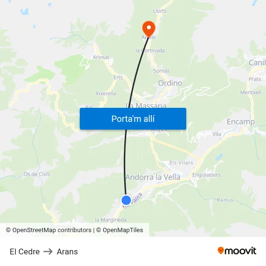 El Cedre to Arans map