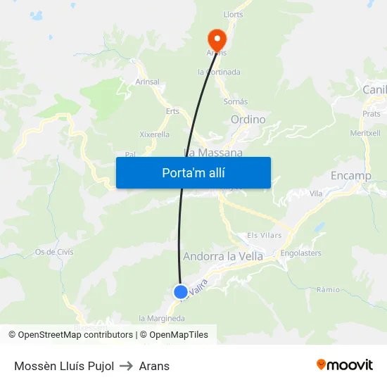 Mossèn Lluís Pujol to Arans map