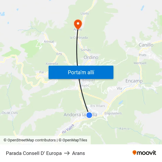 Parada Consell D’ Europa to Arans map