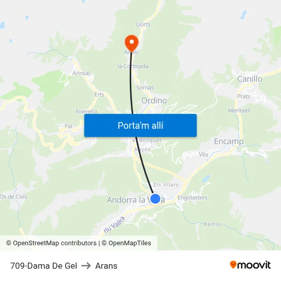 709-Dama De Gel to Arans map