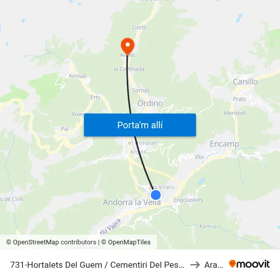 731-Hortalets Del Guem / Cementiri Del Pessebre to Arans map