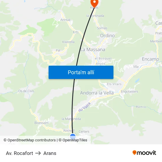 Av. Rocafort to Arans map