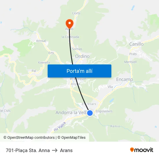701-Plaça Sta. Anna to Arans map