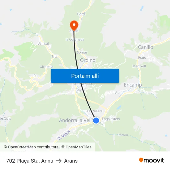 702-Plaça Sta. Anna to Arans map