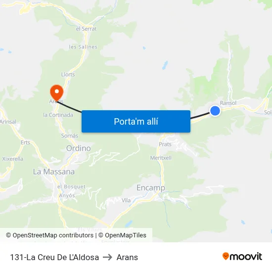 131-La Creu De L'Aldosa to Arans map