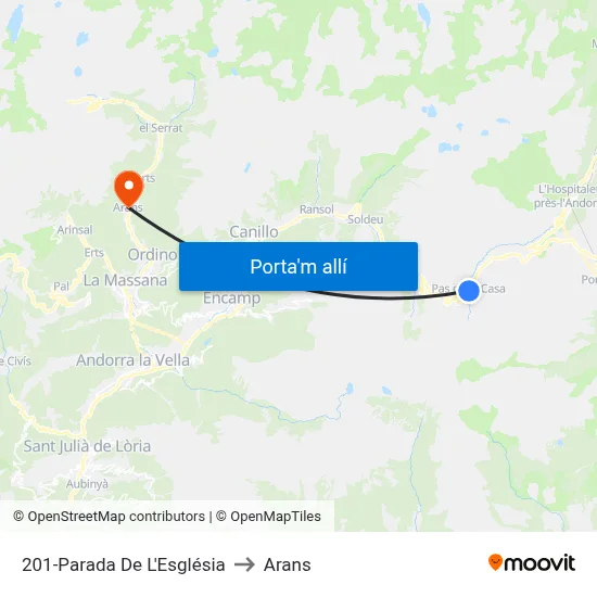 201-Parada De L'Església to Arans map