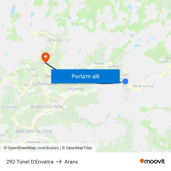 292-Túnel D'Envalira to Arans map
