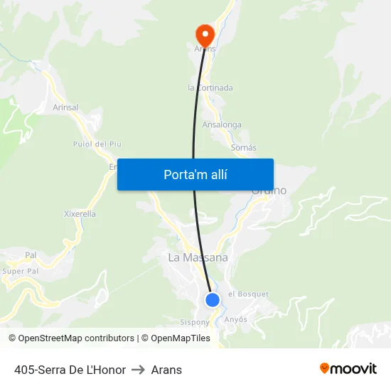 405-Serra De L'Honor to Arans map