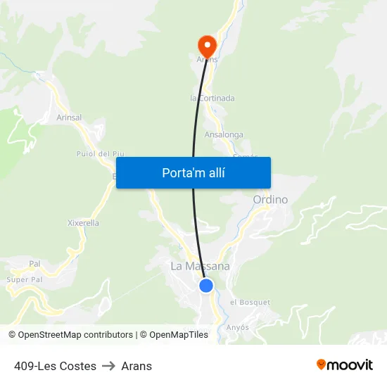 409-Les Costes to Arans map
