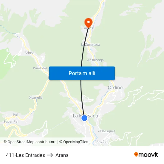 411-Les Entrades to Arans map