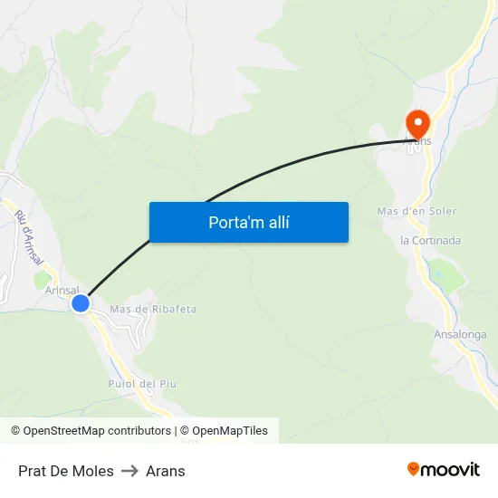 Prat De Moles to Arans map