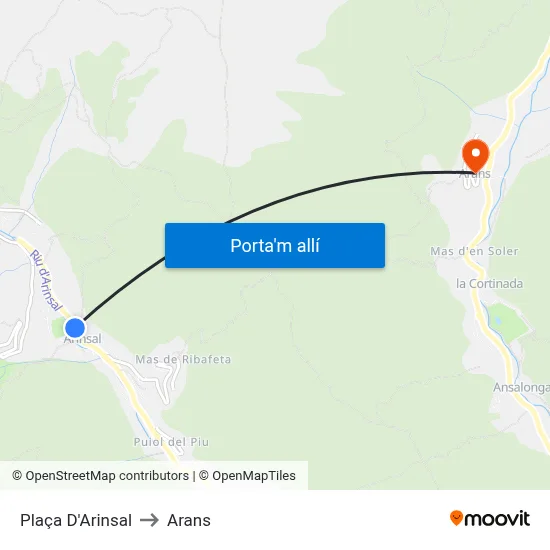 Plaça D'Arinsal to Arans map