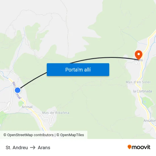 St. Andreu to Arans map