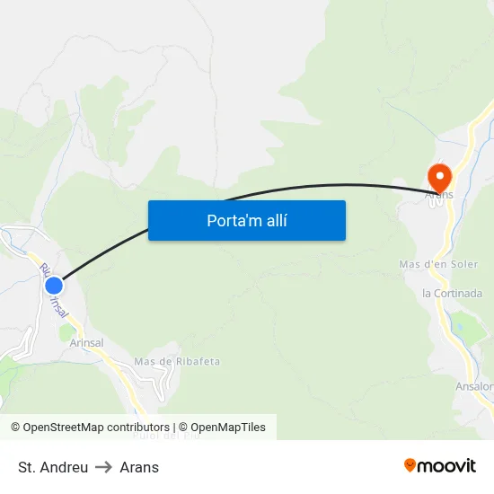 St. Andreu to Arans map
