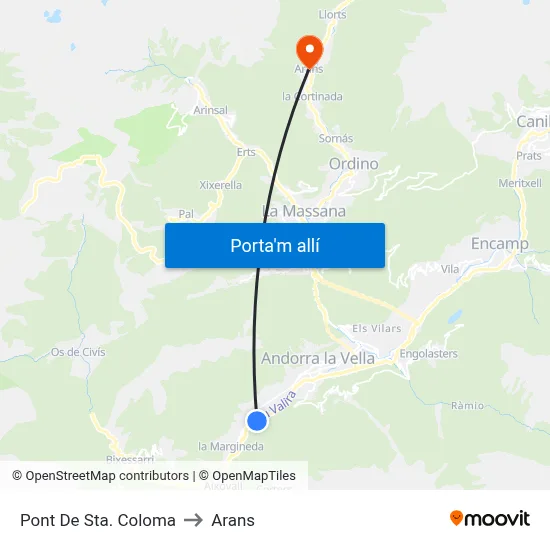 Pont De Sta. Coloma to Arans map