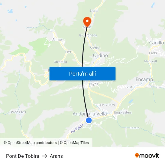 Pont De Tobira to Arans map