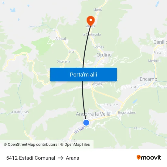 5412-Estadi Comunal to Arans map